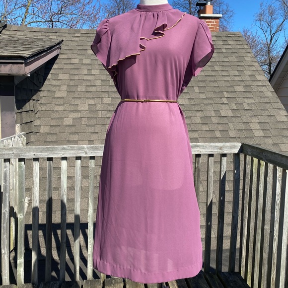 Vintage 1970s Sheer Mauve Purple Sheath Dress - Picture 4 of 5